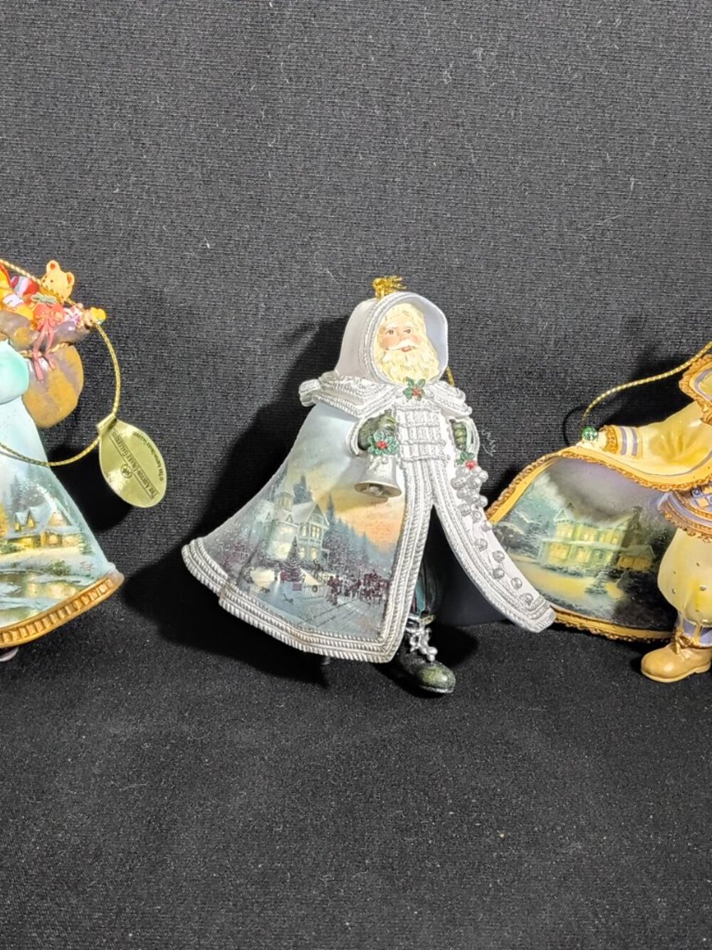 Thomas Kinkade Old World Santa Ornaments Set 3 Ashton Drake 2003 COA 03-19301